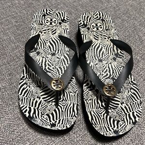 Brand New Tory Burch Zebra Wedge Flip Flops